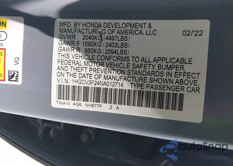 2022 Honda Accord Hybrid Sport z USA, uszkodzony, nr VIN 1HGCV3F24NA012714